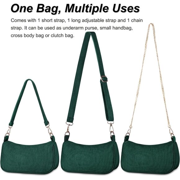 Women's Green Tote Handbag Clutch Purse Crescent Underarm Bag Cross Body Bags - Picture 4 of 7